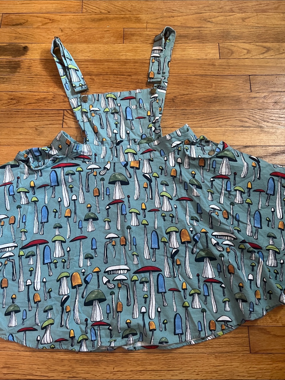 Unique Vintage Teal Mushroom Print Pinafore Dress